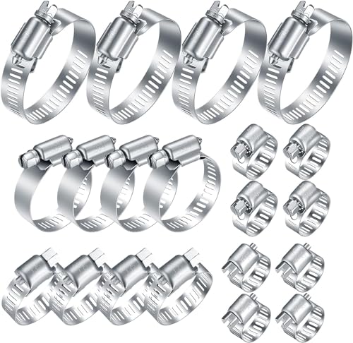 20Pcs Adjustable Stainless Steel Hose Clamps Assortment Kit, 1/4-2 in (6-51mm) Worm Gear Pipe, Fuel LineHeavy Duty for Plumbing, Washing Machine, Mechanical，Garden and Automotive Hose Connections - size: 20 pcs (1/4'' - 2'')