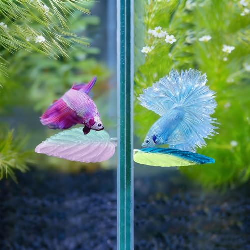 Betta Fish Tank Accessories, 2 Pack Plastic Gradient Leaf Decoration Resting Hammock with Suction Cups, Aquarium Decoration, Beta Fish Tank Decor