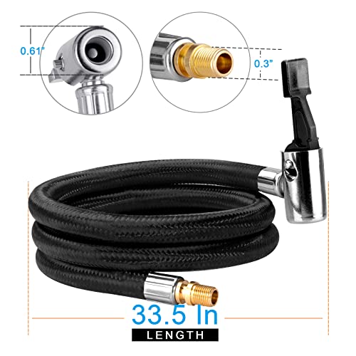 LUMITECO 31" Upgraded Lengthened Tire Inflator Hose Adapter &Converting Nuts, Lock On Air Chuck with Hose and Tire Schrader Valve Fine Thread, for tire pump's Twist On Convert to Lock On Connection