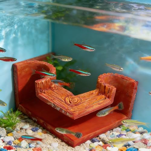 Aquarium Cave Corner Decoration, Natural Wood-Like Fish Tank Cave Hideout for Aquarium