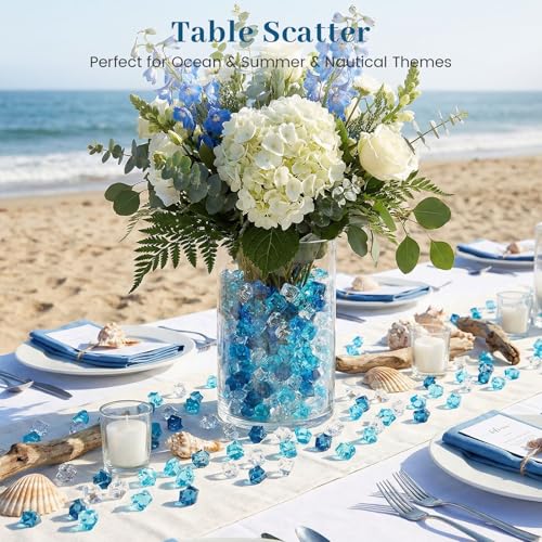 DomeStar 500PCS Assorted Blue Fake Ice Rocks Vase Fillers, Aquarium Gravels Small Stones for Fish Tanks Decorations Home Table Scatter - color: Blue