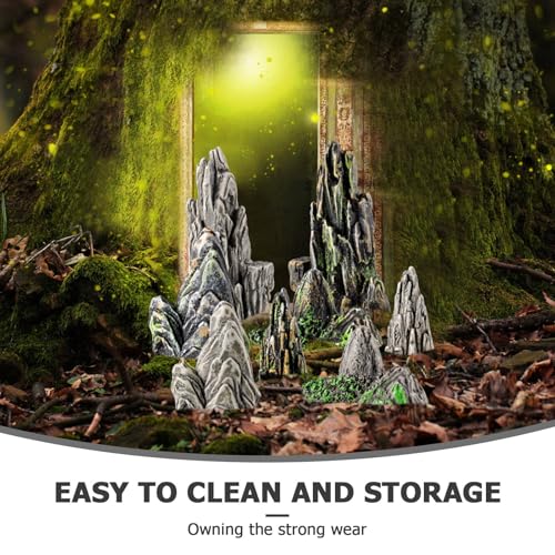 Amosfun 8pcs Resin Mountain Rockery Mini Landscape Garden Bonsai Ornaments Aquarium Decoration Rocks 1.49x0.62 Inches