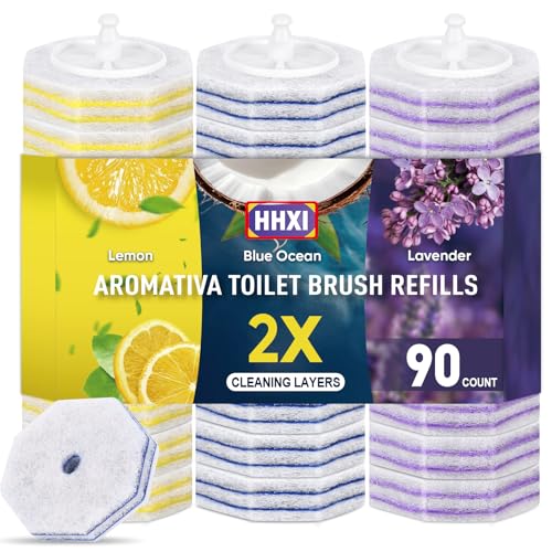 90Ct Aromative Toilet Brush Refills, Toilet Bowl Cleaner Refills, Double-Layer Cleaning Pads Added, Disposable Refill Heads for Toilet Bowl Cleaner Wands，Lemon, Blue Ocean, Lavender （Patented） - color: Lemon, Blue Ocean, Lavender(90P)
