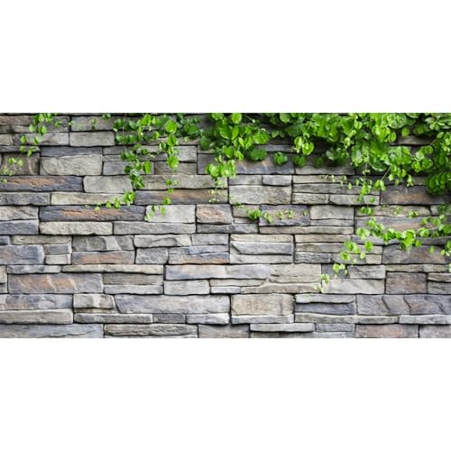 AWERT Vinyl 72x24 inches Stone Brick Wall Aquarium Background Rock Fish Tank Background Spring Leaves Terrarium Background - size: 72x24in/180x60cm