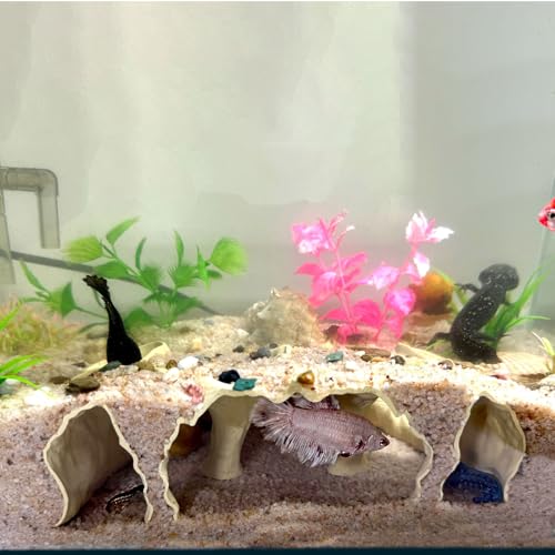 Aquarium Hidden cave，Small Bottom-Dwelling Fish&Shrimp Safe Hiding Hole，Underground Double-Hole Hiding Tunnel，3D Printed， Fish Tank Decoration Accessories (Large Size) (Sand Yellow) - color: Sand Yellow