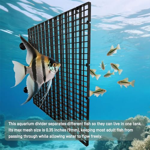 Black Fish Tank Dividers, 0.35 Inch Mesh Gap 11.8 x11.8 Inch Panel Size, 8 Pcs with 10 Strong Suction Cups, Easy to Cut for 10-55 Gallon Aquarium - color: Black