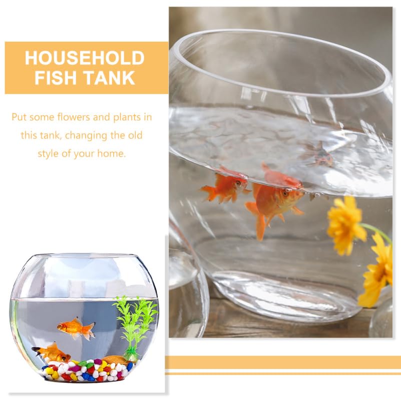 Multi-Function Glass Fish .84 Inch Transparent Aquarium Bowl with Fish Accessories for Home Desktop Office Decor - size: 28X23cm