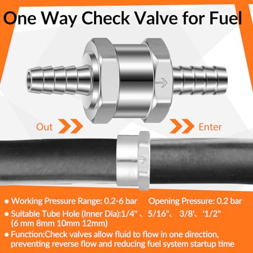 4 Pcs 1/4'' 5/16'' 3/8'' 1/2'' Fuel Non Return Inline One Way Check Valve for Fuel Line Oil Petrol Diesel Gasoline Water Aluminium Alloy Silver, 6 mm 8 mm 10 mm 12 mm - color: Silver