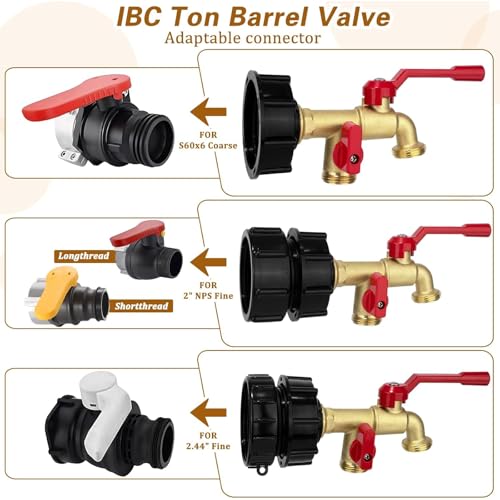 IBC Tote Hose Adapter Dual Outlet Faucets 275-330 Gallon IBC Tote Water Tank Fittings,3/4''NPT to Double 3/4''GHT Outlet Brass Garden Hose Valve with 3 Adapter,Apply to IBC Containers, Ton Barrels - color: Dual Outlet valve