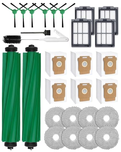 28 Pcs Accessories Set for iRobot Roomba Plus 405/505/507 Combo Robot Vacuum Cleaner: 2 Main Brushes, 6 Side Brushes, 4 HEPA Filters,8 Dust Bags, 6 Mop Pads, 2 Cleaning Brushes - size: Roomba 405/505 28 Pcs