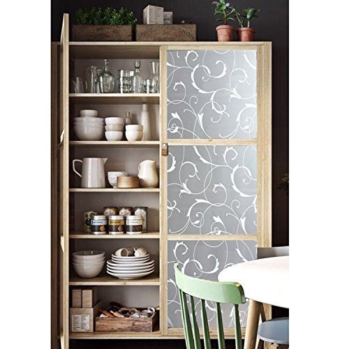 LEMON CLOUD Window Privacy Film, No-Adhesive Static Decorative Window Film, Frosted Stained Glass Window Cling Vine Design (23.6 x 78.7 Inch, White Leaf) - color: White Leaf, size: 23.6 x 78.7 Inch