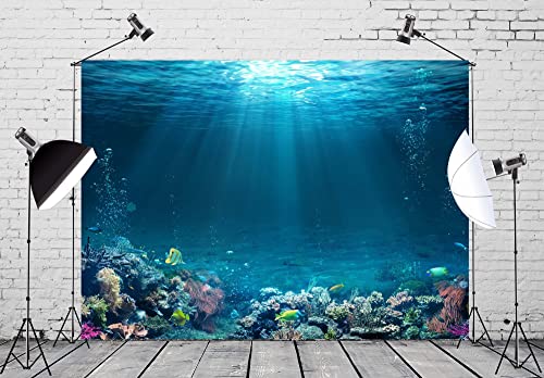 BELECO Underwater World Backdrop 12x10ft Fabric Undersea Backdrop for Photography Under The Sea Tropical Fish and Corral Deep Sea Sunlight Seabed Background Undersea Party Decor Photo Studio Props - size: 12x10FT