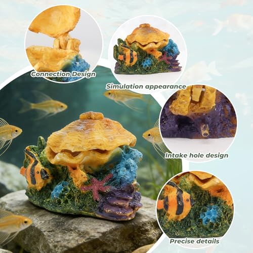 WishLotus Aquarium Bubbler Decorations, Opening and Closing Shells Air Bubbler Decor Ornament for Fish Tank (Yellow, S) - color: Yellow, S