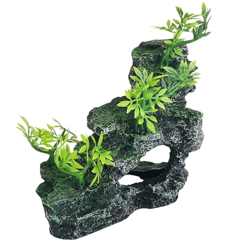 kathson Aquarium Mountain View Stone Resin Fish Tank Decorations Betta Hideout Caves Rockery Landscape Tree Aquarium Decorations Rock Hiding Cave Decor for Small Fish Shrimp Play Ornament - size: 5.9〞L x 3.4〞W x 3.9〞H