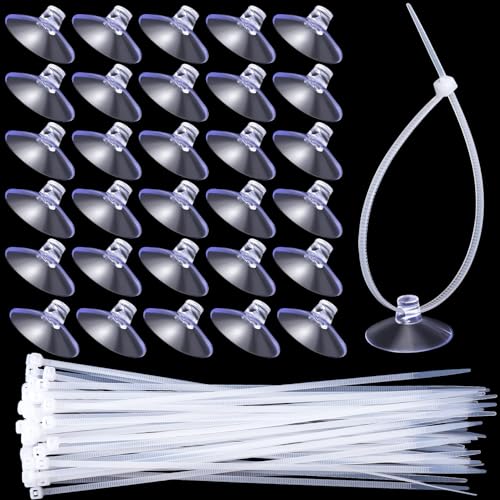 PAGOW 30 Pcs Aquarium Suction Cups with 50 Pcs Zip Ties, Suction Cup for Fish Tank Plants Binding Moss Shrimp Nest Landscape Fixation, Utility Sucker Pad Without Hooks for Kitchen Hanging Organization - color: Clear (Set of 80), size: 1 inch