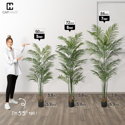 CAPHAUS 5FT Tall Artificial Palm Tree Indoor - Large Fake Palm Plant for Living Room, Realistic Faux Tree UV Resistant Low Maintenance for Home Office Decor (13 Trunks) - size: 5 FT