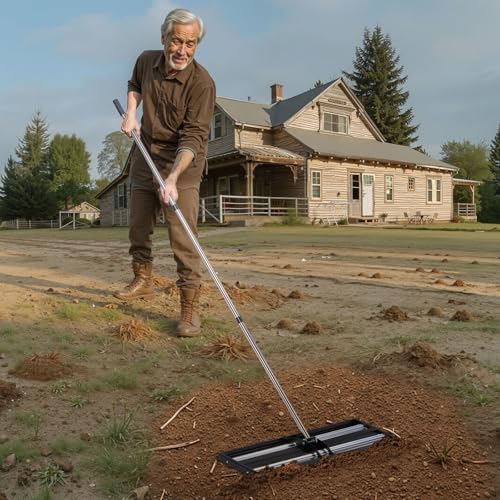 VEVOR Updated Lawn Leveling Rake with Roller, 36" x 10" Stainless Steel Lawn Leveler with 83.9" Adjustable Handle, Heavy Duty Yard Leveling Rake, Effort Saving Lawn Leveling Tool for Yard Golf Court - size: 10*36*84in (with Roller)