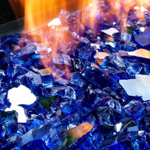 NUPICK 10 lb Reflective Fire Glass, 1/2 Inch, Fit for Fire Pit & Fireplace, Blue - color: Blue, size: 10 Pound (1/2")