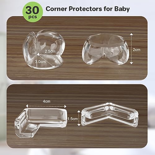 30 Pack Clear Baby Corner Protectors, L-Shaped & Spherical Furniture Edge Guards for Baby Proofing Soft PVC Table Corner Covers for Safety on Tables, Cabinets, Shelves – Childproof Bumpers for Home - color: 14 L-shaped + 16 Spherical