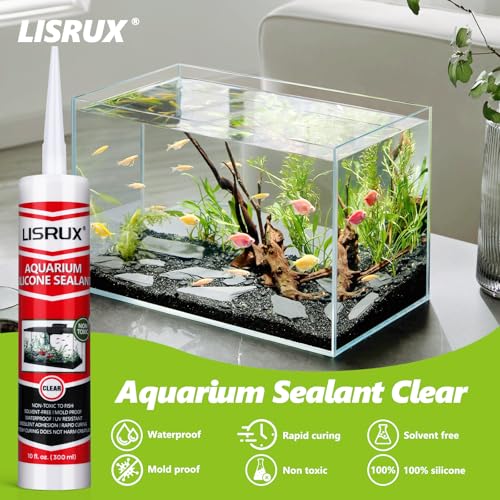 12 Pack Aquarium Silicone Clear Sealant, High Elasticity, Safe for Fish,Fast Curing Waterproof Aquarium Safe Silicone,10 Fl Oz Non-Toxic Fish Tank Safe Sealant,Strong Adhesion - size: 12P