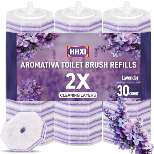 30Ct Aromative Toilet Brush Refills, Toilet Bowl Cleaner Refills, Double-Layer Cleaning Pads Added, Compatible with Most Toilet Brushes，Lavender（Patented） - color: Lavender