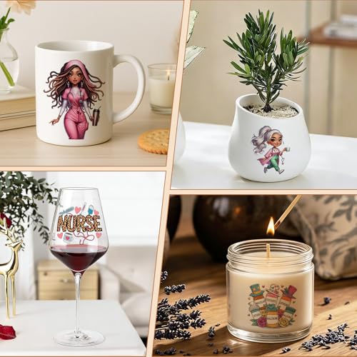 UV DTF Cup Wraps, 4 Sheets Nurse Quote Transfer Stickers for 16oz Glass, Rub On Decals for Tumblers and Candlestick - style: Nurse Quote