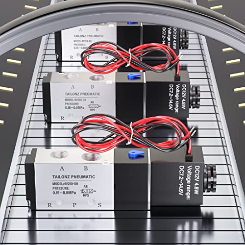 TAILONZ PNEUMATIC 1/4"NPT Solenoid Valve DC12V Single Coil Pilot-Operated Electric 2 Position 5 Way Connection Type 4V210-08 Outlet wire - size: 1/4"NPT/DC12V/Out of line, style: 2 Position 5 Way