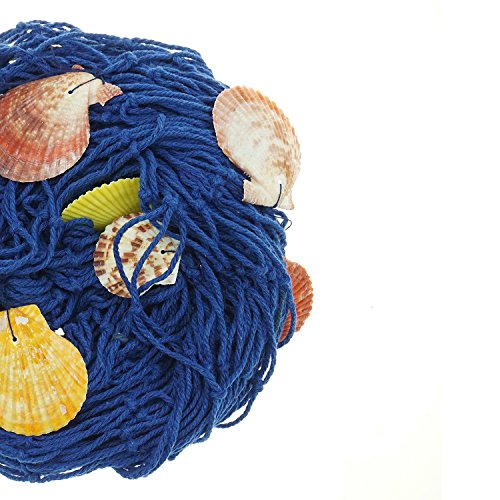 Mediterranean Fishing Net Decoration, Fish Netting with Seashell Decor, Nautical Party Decorations, Blue