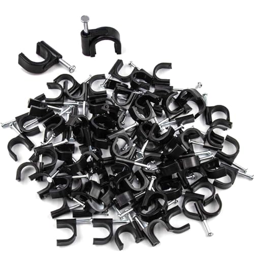 400 Pcs Black Cable Clips 4/6/8/10mm Nail in Cable Clips Cable Wire Clips Cable Tacks Coaxial Nail Clamps Cable Nails for Cords Cable Management RG6 RG59 CAT6 RJ45 Ethernet Cable Clips
