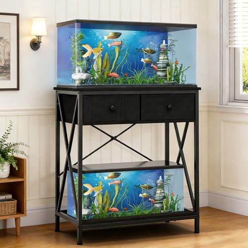 Fish Tank Stand for 20-29 Gallon Fish Tank: Aquarium Stand with Accessories Storage, Metal Tank Table with Drawer Perfect for Turtle Reptile Terrarium, 30.7'' L x 16.5'' W, 330 LBS Capacity