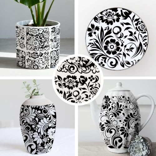 SUPERDANT 4PCS Flowers Underglaze Paper Transfer Floral Blocks Transfer Papers for Clay Ceramic Porcelain Under Glaze Transfers for Pottery Enamel Decals Black Underglaze Decal Handcrafted Gifts - style: Flowers Blocks