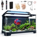 3.5 Gallon Betta Fish Tank, All in One Aquarium Starter Kits with Back Filter, Adjustable Pump, 25W Heater, Thermometer Strip, LED Light with Timer & Water Changer Kit, Nano Fish Tank, AIO Aquarium