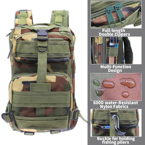 Lightweight Fishing Tackle Backpack Professional Water-Resistant All-in-One Rod Holder & Gear Storage - color: Camouflage Color
