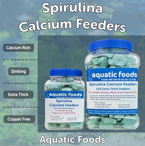 Spirulina Enriched Calcium Feeders for Shrimp, Snails, Crabs, Crayfish, Pleco, Catfish, All Tropical Fish…35 Count Sm Jar