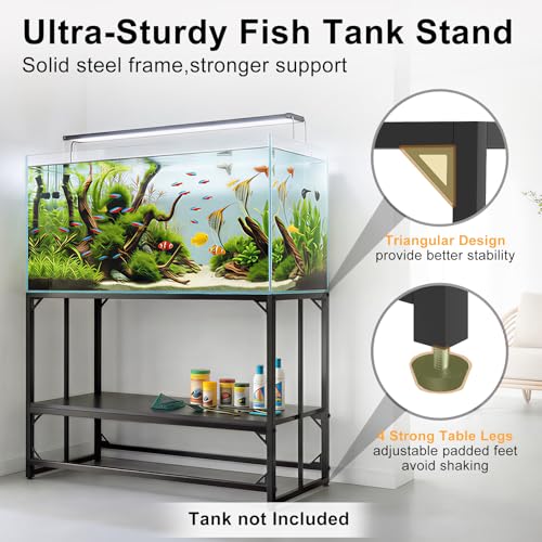 Fish Tank Stand, 50-75 Gallon Heavy Duty Metal Aquarium Stands, Reptile Tank, Turtle Tank, Breeder Tank Stand, 900LBS Capacity Terrarium Stand Rack with 2-Tier Storage Shelves (47.8"x19.7"x31.5") - color: Black, size: (50 Gallon)47.8"x19.7"