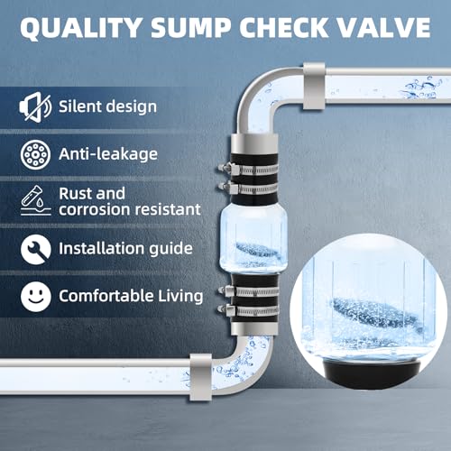 2 Inch Silent PVC Check Valve, Quiet Clear Sump Pump Check Valve With Stainless Clamps Fits 7-1/4" Gap in 2” Schedule 40 Pipe,With Spring Loaded Flapper Leak-proof Sewage - size: 2 Inch Sump Pump Check Valve