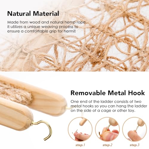 CHALEEMANG Hermit Crab Toys - Seagrass Hammocks and Ladder Bridges Set With Small Brush - Aquarium Accessories and Decorations for Tanks