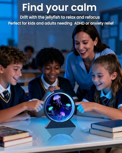 Jellyfish Lamp,Whisper-Quiet Sensory Aquarium Light,7 Color Mood Night Light with Adjustable Water Flow & 8H Timer,Rounded Tank Lamp for Home Office Bedroom Decor for Kids Adults(Black) - color: Black