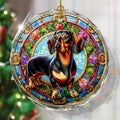 Dachshund Christmas Ornament - Stained Glass Dachshund for Tree, Gift Exchange - color: Dachshund