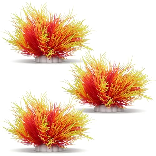 Telooco 3 Pack Aquarium Plants Plastic Realistic Fish Tank Plants with Weighted Base Small Round Aquarium Decor for Betta Tanks Aquascaping Reptile Terrariums (Pink and Yellow) - color: Pink and Yellow