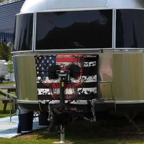 American Flag Skull Travel Trailer Cover Heavy Duty RV Camper Propane Tank Cover Fits 20LB Dual Propane Tanks Easy to Install - color: American Flag Skull, size: Small-Double 20LB