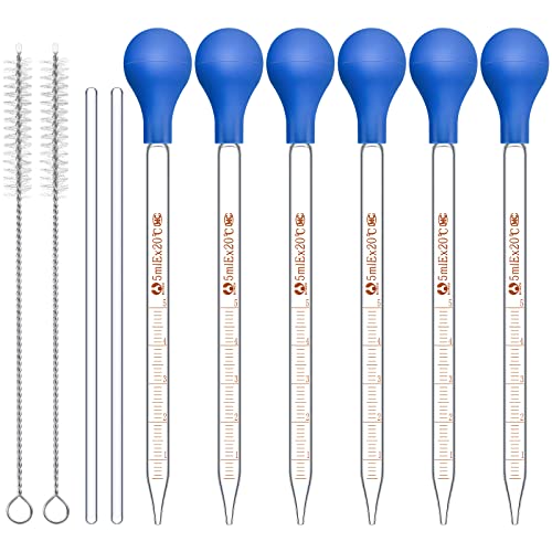 Weewooday Glass Droppers Pipettes Back to School Lab Dropper Glass Liquid Pipette with Big Rubber Hats 20 cm Stir Rod Washing Brush Transfer for Liquid Essential Oil(16 Pieces,Blue,5 ml) - color: Blue, size: 5 ml