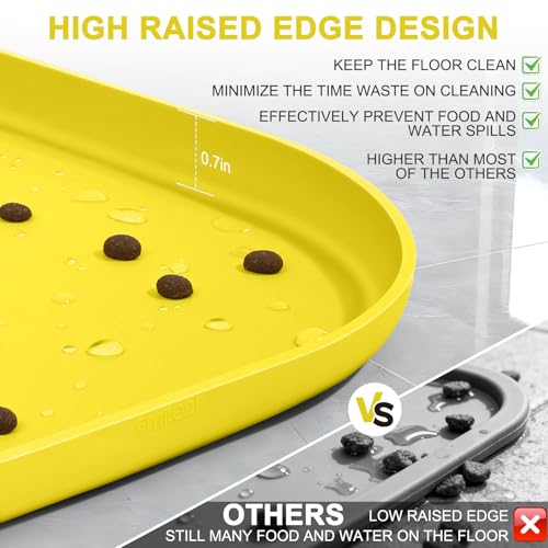 SMILOOL Silicone Pet Food Mat with Raised Edge for Food and Water Bowl, Dog Feeding Mats, Cat Food Trays for Floor Waterproof, Rubber Tray for Dogs and Cats, 19 x 12 x 0.7 Light Yellow - color: Light Yellow, size: 19"L x 12"W