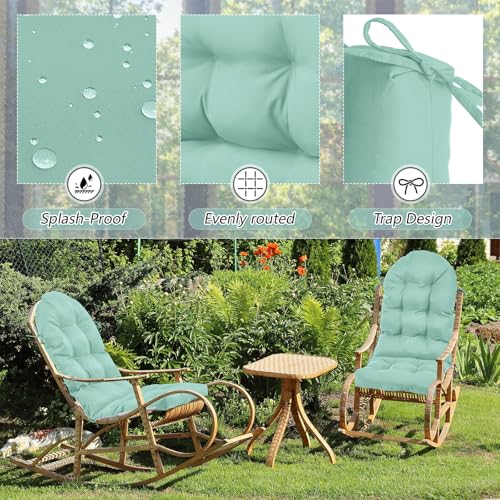 Geelin 2 Pcs Outdoor Patio Chair Cushion Thick High Back Adirondack Chair Cushion Tufted Weather & Fade Resistant Anti-Slip Outside Rocking Chairs Pads with Ties, 44 x 19 x 4 Inch (Light Green) - color: Light Green