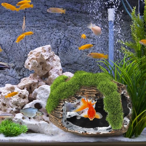 NQEUEPN Broken Barrel Fish Tank Decor, Fish Tank Accessories Decorations Resin Betta Fish Hideout Cave for Fish Tank Ornaments for Small Animal Play Rest Hide Breed