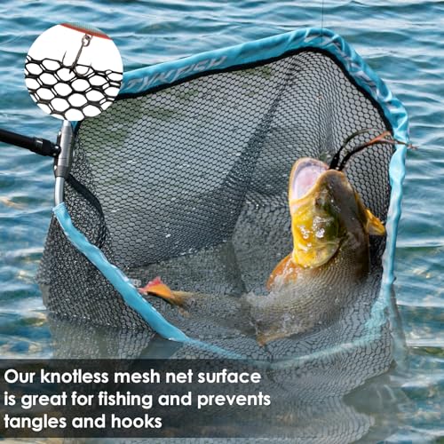 THKFISH Carbon Fiber Fishing Net - Long Handle, Portable Telescopic Landing Net - 27 to 157.5 Inch - Aluminum Mesh Frame Rubber Coated - size: 157.5” Telescopic Handle/19.7” Hoop Size