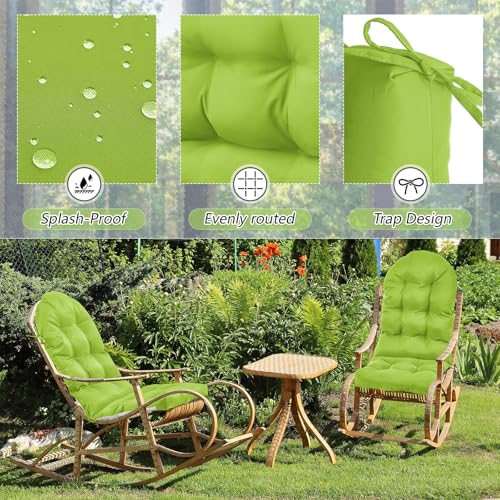 Geelin 2 Pcs Outdoor Patio Chair Cushion Thick High Back Adirondack Chair Cushion Tufted Weather & Fade Resistant Anti-Slip Outside Rocking Chairs Pads with Ties, 44 x 19 x 4 Inch (Fruit Green) - color: Fruit Green