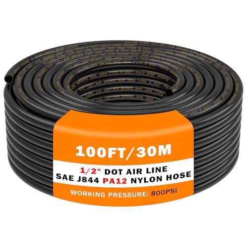 CheeMuii 100 FT 1/2 Pneumatic Tubing 1/2" PA12 Nylon DOT Air Line SAE J844 DOT Air Hose 30.5 Meter 1/2 Inch OD Pneumatic Air Tubing Pipe Hose Line - size: 1/2"OD-100FT-Single Layer