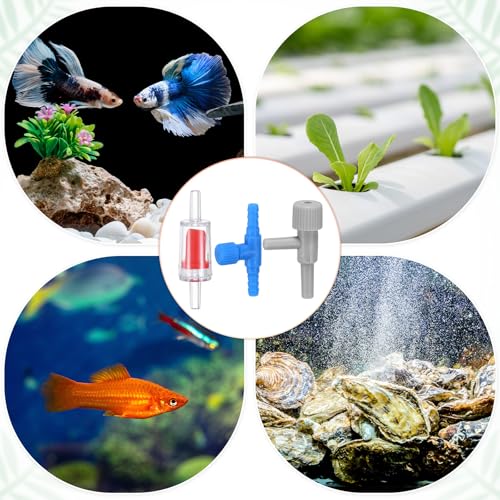 M METERXITY 1-Set Aquarium Air Valve, for 3/16" Airline Tubing PVC Aquarium with L-Shape Air Control Valves Check Valves for Fish Tanks/Aquaculture, Regulators Air Pump Adjustable [Blue, Red] - color: Blue, Red