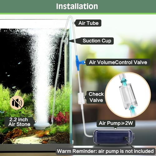 hygger Aquarium Air Stone Quiet Ultra High Dissolved Oxygen Diffuser Air Stones for Aquariums Nano Fish Tank Bubble Stone Kit Stainless Steel Air Stone for Aquarium Fish Tank and Hydroponics-2.2inch - size: 2.2inch